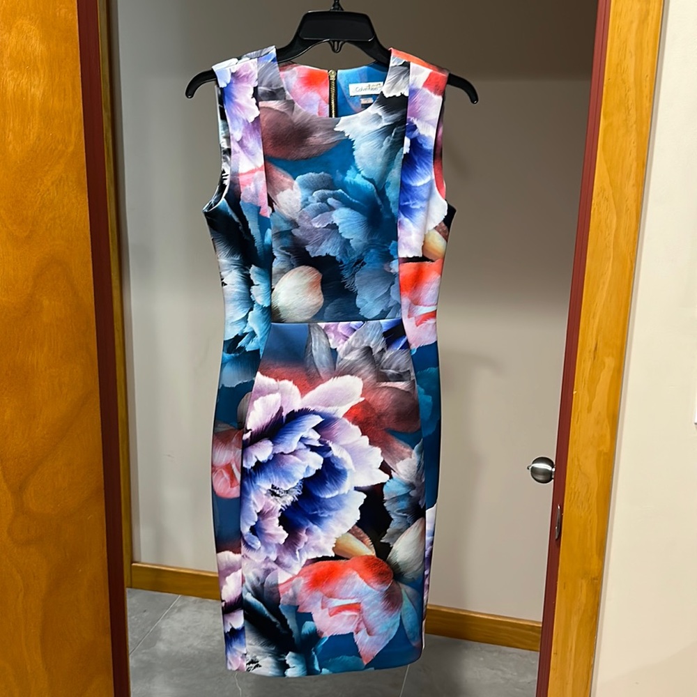 Calvin Klein US 6 sleeveless sheath dress in large colorful floral